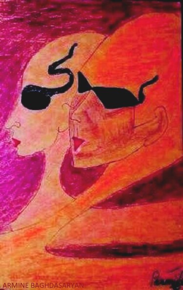 Dessin intitulée "couple maské !!!" par Armine Baghdasaryan (Parmide), Œuvre d'art originale, Stylo à bille