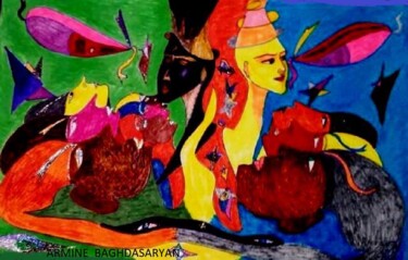 Dessin intitulée "ceremonie !!!" par Armine Baghdasaryan (Parmide), Œuvre d'art originale, Stylo à bille