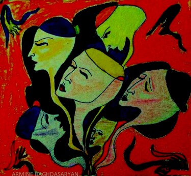 Dessin intitulée "Ensemble mais loint…" par Armine Baghdasaryan (Parmide), Œuvre d'art originale, Stylo à bille