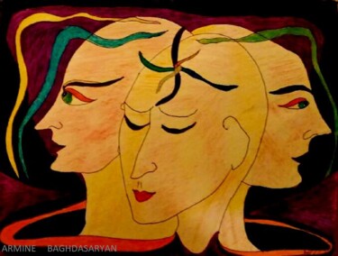 Dessin intitulée "Triple alliance !!!…" par Armine Baghdasaryan (Parmide), Œuvre d'art originale, Stylo à bille
