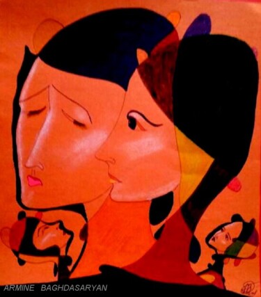 Dessin intitulée "amants !!" par Armine Baghdasaryan (Parmide), Œuvre d'art originale, Stylo à bille
