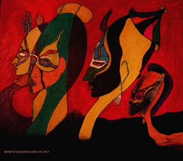 Dessin intitulée "Dans leurs  univers" par Armine Baghdasaryan (Parmide), Œuvre d'art originale, Stylo à bille