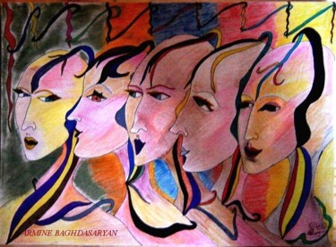 Dessin intitulée "Femmes d'affaires" par Armine Baghdasaryan (Parmide), Œuvre d'art originale, Stylo à bille
