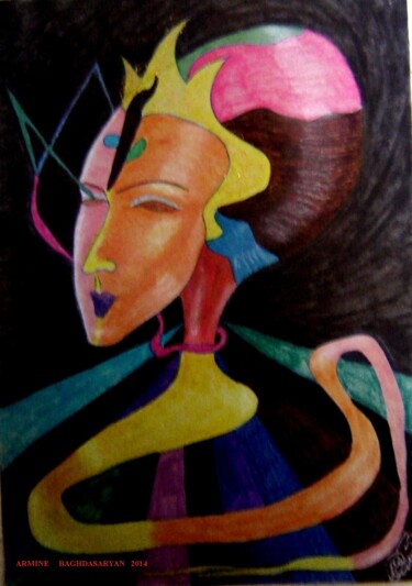 Drawing titled "Comme serpent" by Armine Baghdasaryan (Parmide), Original Artwork, Ballpoint pen
