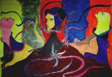 Dessin intitulée "Mère et filles" par Armine Baghdasaryan (Parmide), Œuvre d'art originale, Stylo à bille