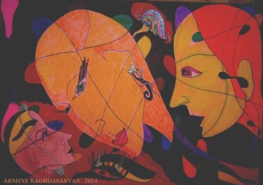 Tekening getiteld "les femmes" door Armine Baghdasaryan (Parmide), Origineel Kunstwerk, Balpen