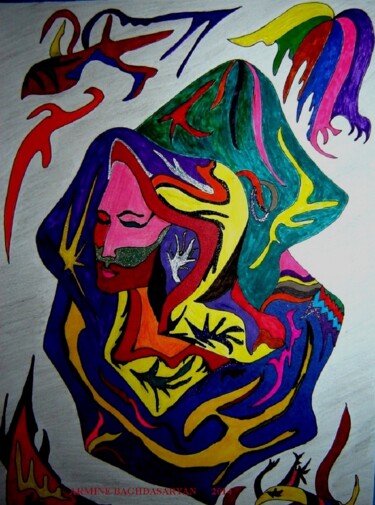 Dessin intitulée "personnalité" par Armine Baghdasaryan (Parmide), Œuvre d'art originale, Stylo à bille