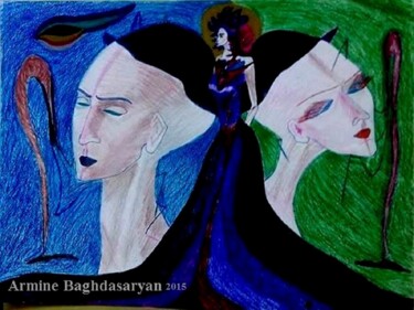 Dessin intitulée "Entre elle et moi" par Armine Baghdasaryan (Parmide), Œuvre d'art originale, Stylo à bille