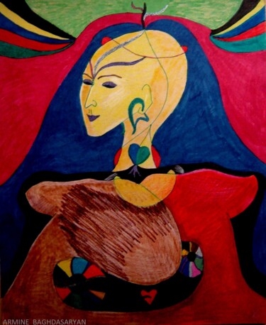 Dessin intitulée "l'amour de maman" par Armine Baghdasaryan (Parmide), Œuvre d'art originale, Stylo à bille