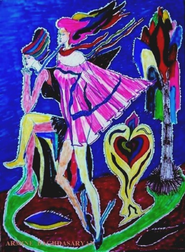 Dessin intitulée "Femme du vent" par Armine Baghdasaryan (Parmide), Œuvre d'art originale, Stylo à bille
