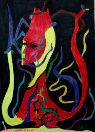 Dessin intitulée "En pensée" par Armine Baghdasaryan (Parmide), Œuvre d'art originale, Stylo à bille