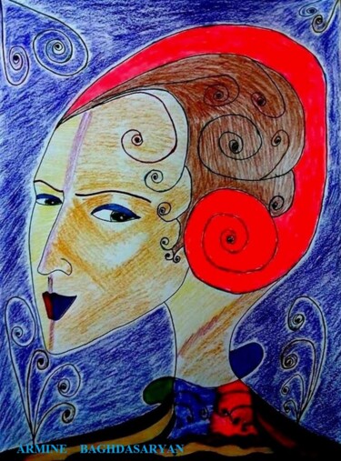 Drawing titled "Elle .. série" by Armine Baghdasaryan (Parmide), Original Artwork, Ballpoint pen