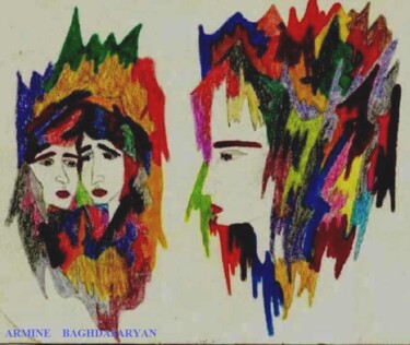 Dessin intitulée "Avec sa mere" par Armine Baghdasaryan (Parmide), Œuvre d'art originale, Crayon