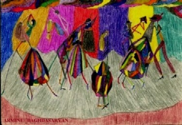 Dessin intitulée "Dansant" par Armine Baghdasaryan (Parmide), Œuvre d'art originale, Crayon