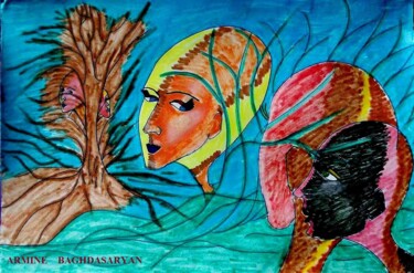 Drawing titled "Feelings d'arbre" by Armine Baghdasaryan (Parmide), Original Artwork, Ballpoint pen