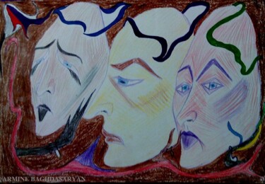 Dessin intitulée "Celibataires" par Armine Baghdasaryan (Parmide), Œuvre d'art originale, Stylo à bille