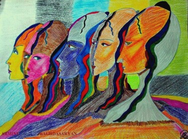 Dessin intitulée "Femmes d'affaires…" par Armine Baghdasaryan (Parmide), Œuvre d'art originale, Stylo à bille