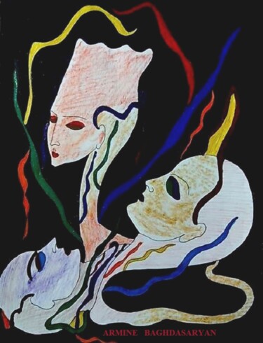 Dessin intitulée "mème  origine" par Armine Baghdasaryan (Parmide), Œuvre d'art originale, Stylo à bille