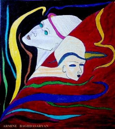 Dessin intitulée "ensemble à jamais" par Armine Baghdasaryan (Parmide), Œuvre d'art originale, Stylo à bille