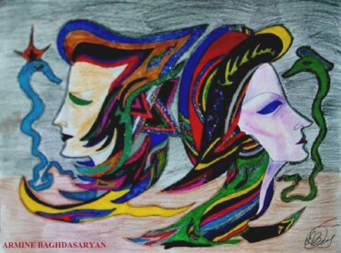 「avec leurs idées」というタイトルの描画 Armine Baghdasaryan (Parmide)によって, オリジナルのアートワーク, ボールペン