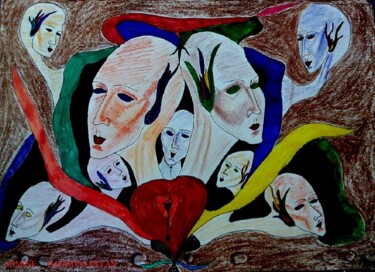 Dessin intitulée "Liens du coeur" par Armine Baghdasaryan (Parmide), Œuvre d'art originale, Stylo à bille