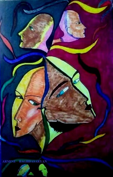 Dessin intitulée "Couple" par Armine Baghdasaryan (Parmide), Œuvre d'art originale, Stylo à bille