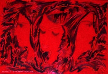 Dessin intitulée "Avec trois visages" par Armine Baghdasaryan (Parmide), Œuvre d'art originale, Crayon