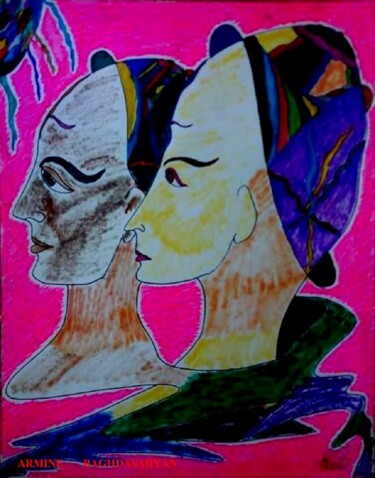 Dessin intitulée "Deux personnalité" par Armine Baghdasaryan (Parmide), Œuvre d'art originale, Stylo à bille