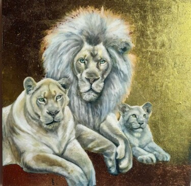 Painting titled "White lion family" by Armine Grigoryan, Original Artwork, Acrylic