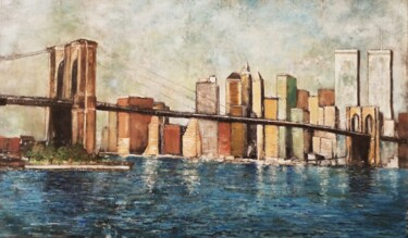 Painting titled "The Bridge" by Arnaldo Mangolini, Original Artwork, Oil Mounted on Wood Stretcher frame