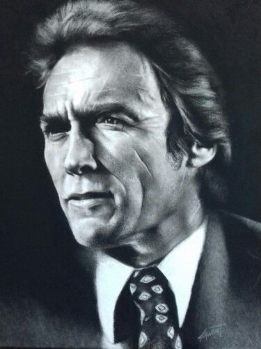 Dessin intitulée "Clint Eastwood" par Arnaud Baneat, Œuvre d'art originale, Conté