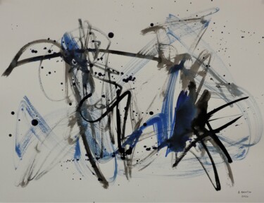 Painting titled "Black Blue 2" by Arnaud Broutin, Original Artwork, Ink