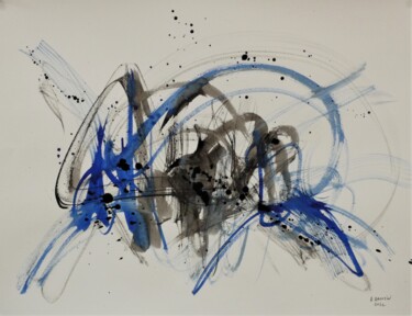 Painting titled "Black Blue 4" by Arnaud Broutin, Original Artwork, Ink