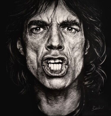 Schilderij getiteld "Mick Jagger" door Arnaud Chapalain, Origineel Kunstwerk, Olie Gemonteerd op Houten paneel