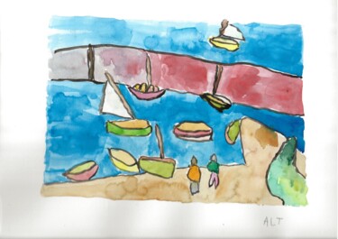 Painting titled "Mer (1)" by Arnaud De La Tour, Original Artwork, Watercolor