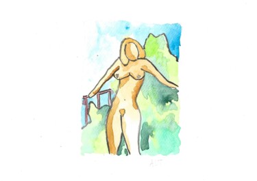 Painting titled "Femme (1)" by Arnaud De La Tour, Original Artwork, Watercolor