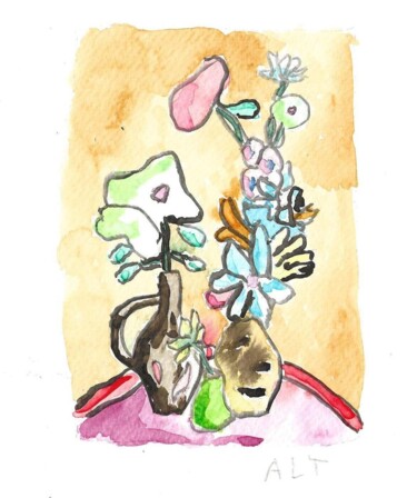 Картина под названием "Fleurs (3)" - Arnaud De La Tour, Подлинное произведение искусства, Акварель