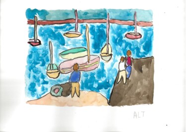 Pintura intitulada "Mer (5)" por Arnaud De La Tour, Obras de arte originais, Aquarela