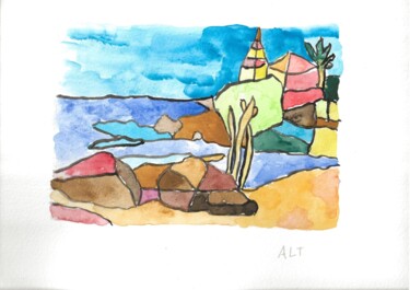 Malerei mit dem Titel "Mer (6)" von Arnaud De La Tour, Original-Kunstwerk, Aquarell