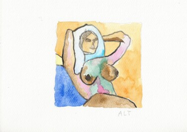 Pintura intitulada "La copine" por Arnaud De La Tour, Obras de arte originais, Aquarela