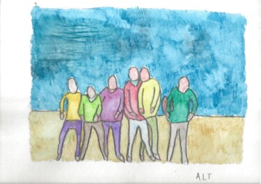 Картина под названием "les six gars" - Arnaud De La Tour, Подлинное произведение искусства, Акварель