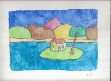 Painting titled "La mer à la campagne" by Arnaud De La Tour, Original Artwork, Watercolor