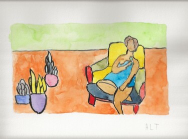 Malerei mit dem Titel "Elle, oui" von Arnaud De La Tour, Original-Kunstwerk, Aquarell