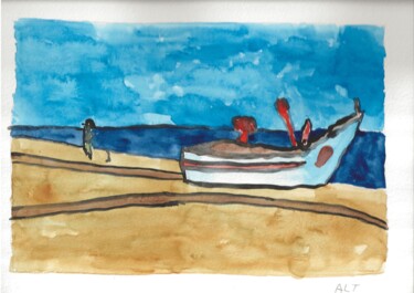 Malerei mit dem Titel "Mer (9)" von Arnaud De La Tour, Original-Kunstwerk, Aquarell