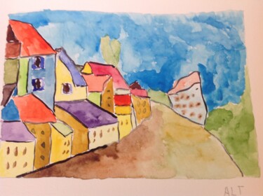 Painting titled "Une copie, loin." by Arnaud De La Tour, Original Artwork, Watercolor