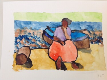 Malerei mit dem Titel "Mer (10)" von Arnaud De La Tour, Original-Kunstwerk, Aquarell