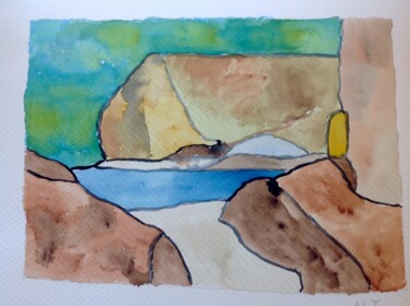 Painting titled "Odeceixe (la plage)" by Arnaud De La Tour, Original Artwork, Watercolor