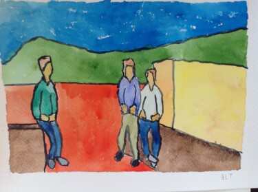 Malerei mit dem Titel "Pico, au milieu de…" von Arnaud De La Tour, Original-Kunstwerk, Aquarell