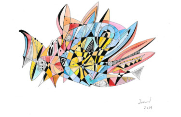 Картина под названием "Piscis Sina" - Arnaud Dromigny, Подлинное произведение искусства, Чернила