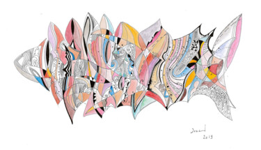 Peinture intitulée "Piscis Sophisticus" par Arnaud Dromigny, Œuvre d'art originale, Aquarelle